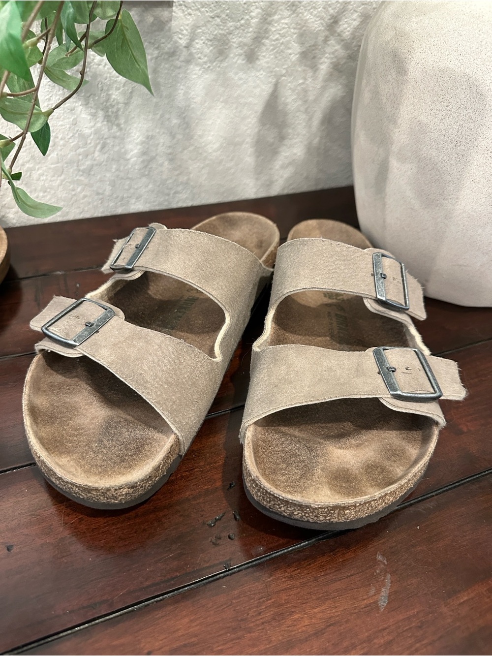 Birkenstock Two-Strap Suede Sandals - Taupe
